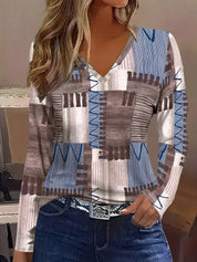Celinda Waverly | Autumn Maple Leaf Print Long-Sleeve Top For Women