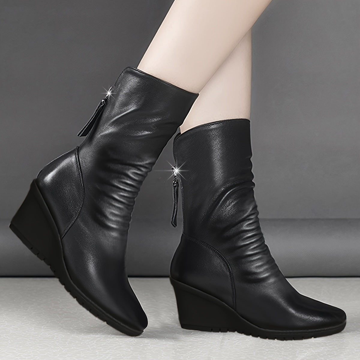 Ines Berthollet | Sleek Wedge Boots With Side Zip