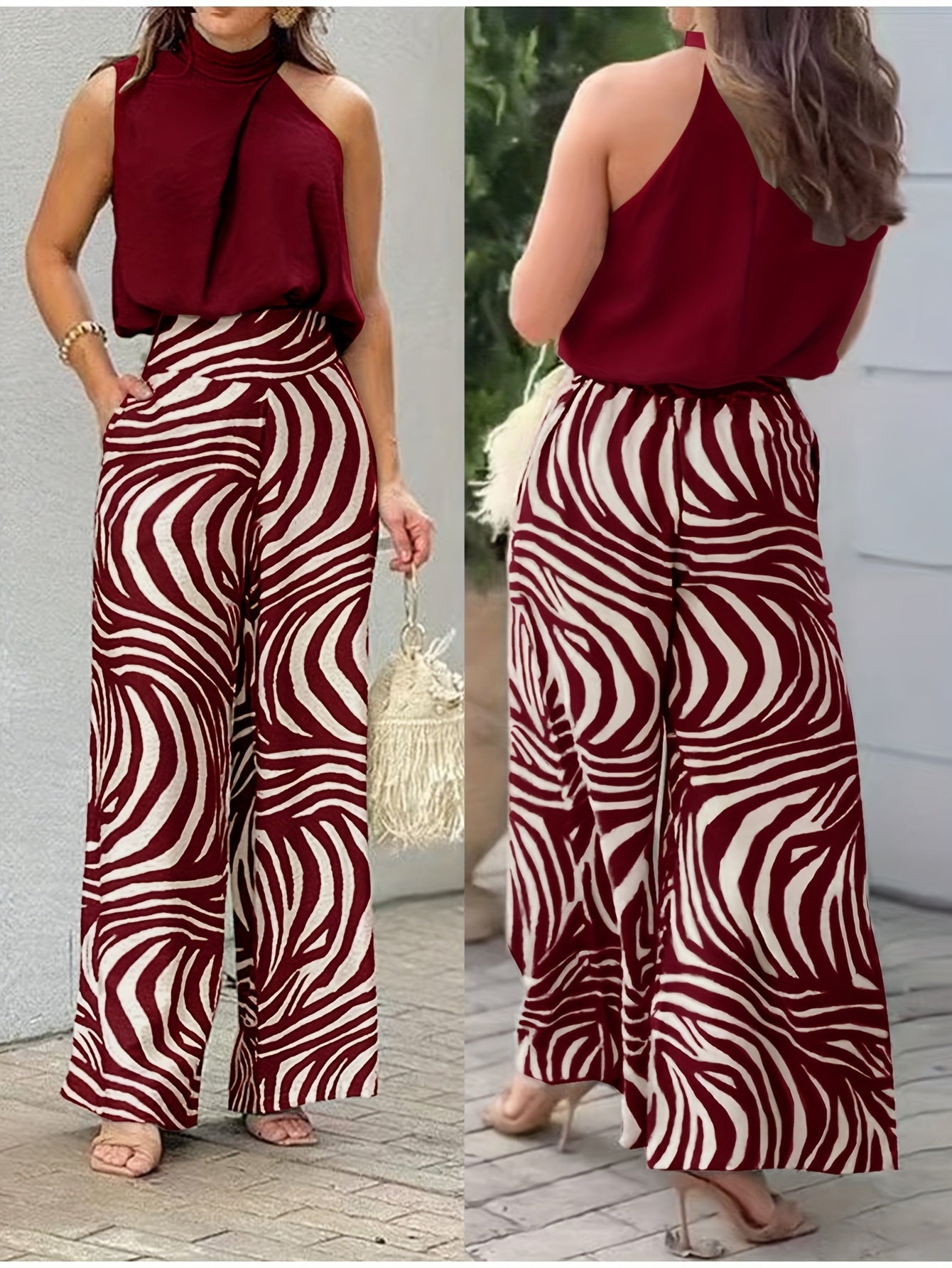 Colette Vasari | Zebra Print Wide-Leg Two-Piece Set For Women