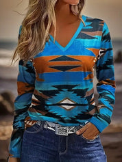 Celinda Waverly | Autumn Maple Leaf Print Long-Sleeve Top For Women