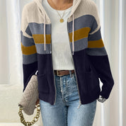 Harriet Devon | Colour-Block Zip Hoodie With Ribbed Knit For Women