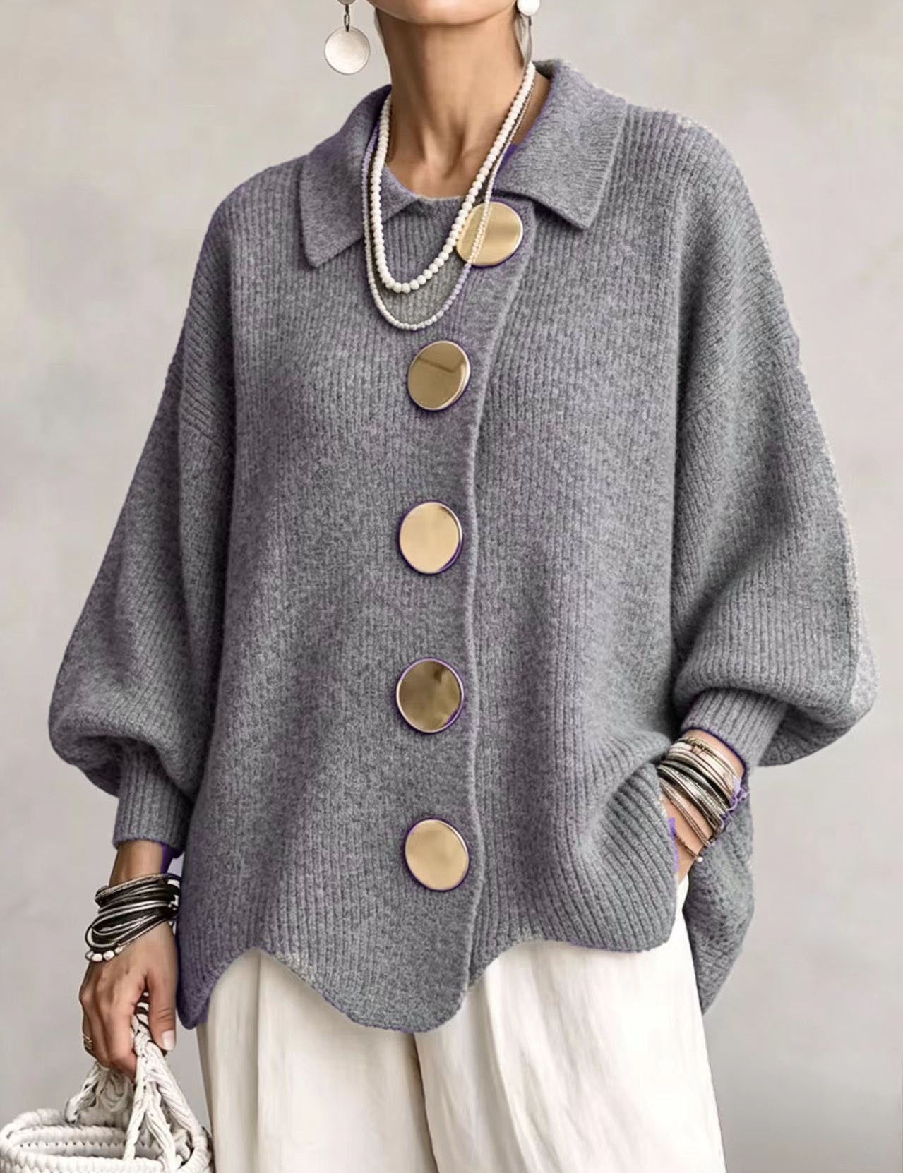 Gentry Colewood | Scalloped Hem Collared Button Cardigan For Women