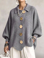 Gentry Colewood | Scalloped Hem Collared Button Cardigan For Women