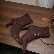 Rosalind Duquesne | Suede Stiletto Ankle Boots With Buckle Strap