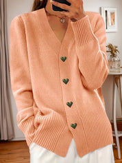 Mireille Costanzo | Heart-Button V-Neck Cardigan For Women