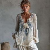 Rosalie Fontanel | Floral Print V-Neck Blouse For Women
