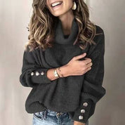 Genevieve Ashworth | Turtleneck Button-Cuff Knit Sweater For Women