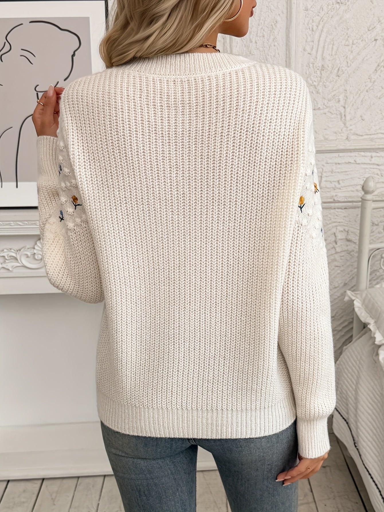 Isadora Beaumarchais | Floral Embroidered Knit Sweater For Women
