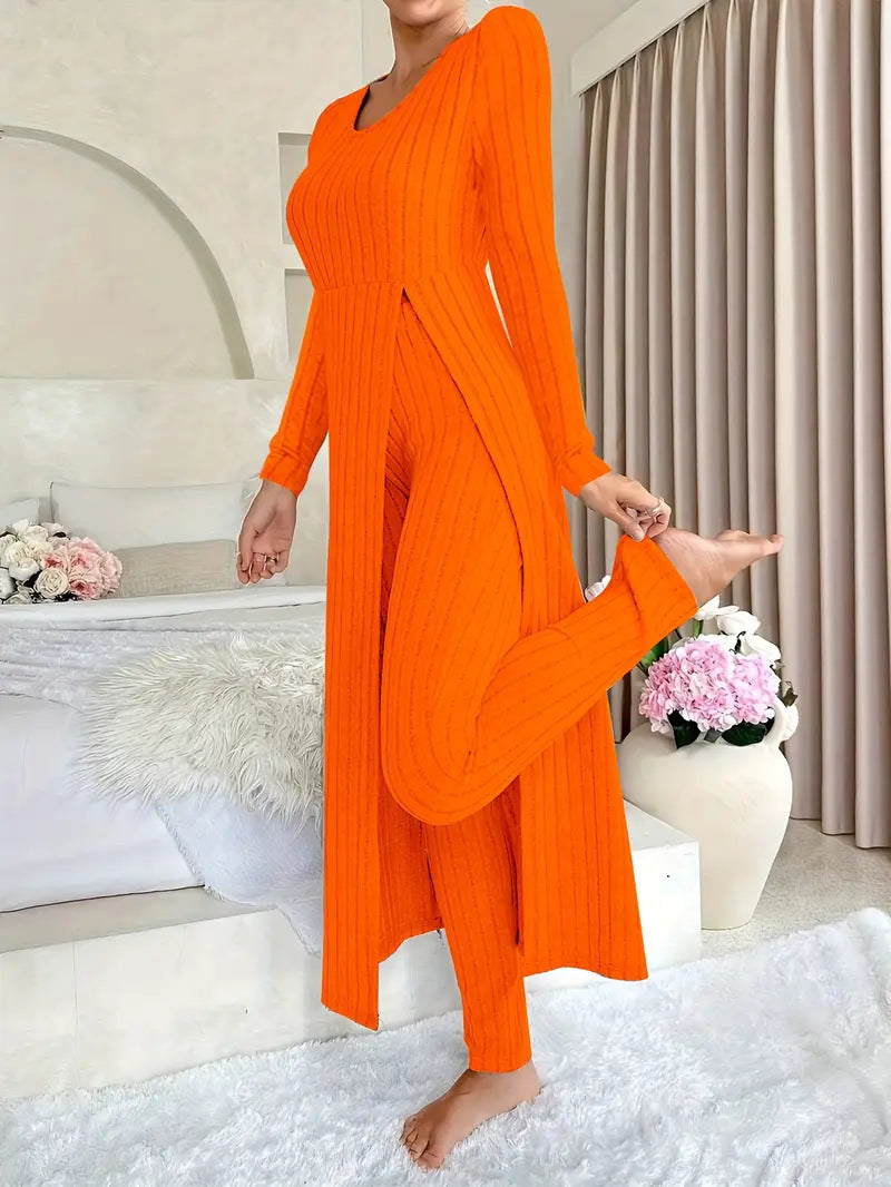 Danielle Castillon | Ribbed Knit Duster Cardigan & Pants Set For Women