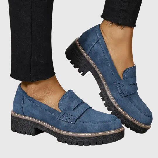 Portia Ellsworth | Black Suede Platform Penny Loafers
