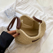 Evangeline Trentworth | Woven Straw Shoulder Bag in Natural Beige