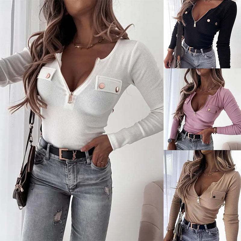 Alessia Duvernay | Zip-Up Ribbed Knit Top For Women