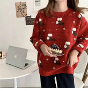 Solène Fairchild | Red Stocking Print Christmas Sweater For Women