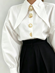 Felicity Ashgrove | Statement Collar Blouse With Pearl Buttons For Women