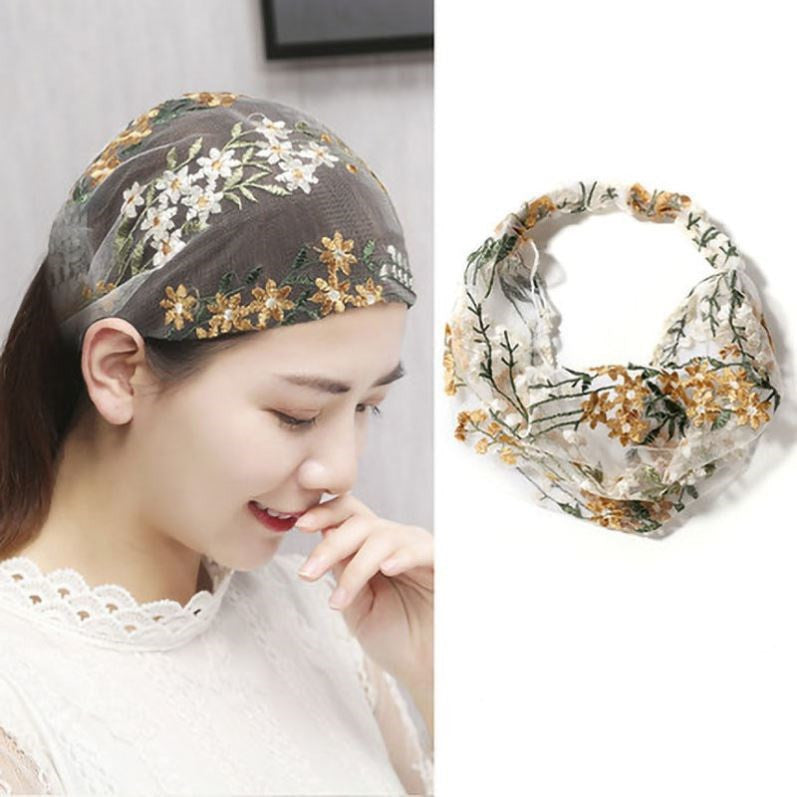 Floral Lace Headband Scarf - Champagne
