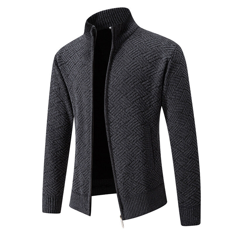 Troy Normore | Diamond-Knit Stand-Collar Zip Cardigan For Men
