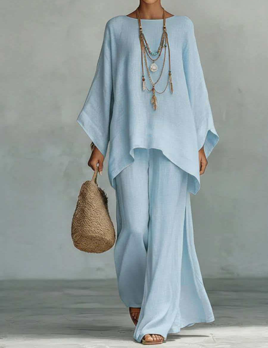 Serena Vauclaire | Linen-Look Batwing 2-Piece Wide-Leg Set For Women