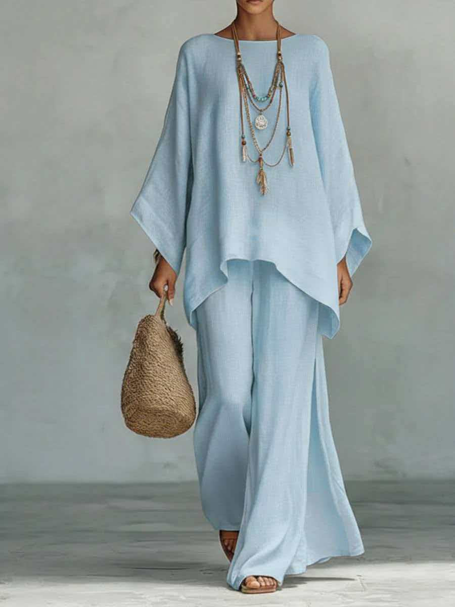 Serena Vauclaire | Linen-Look Batwing 2-Piece Wide-Leg Set For Women