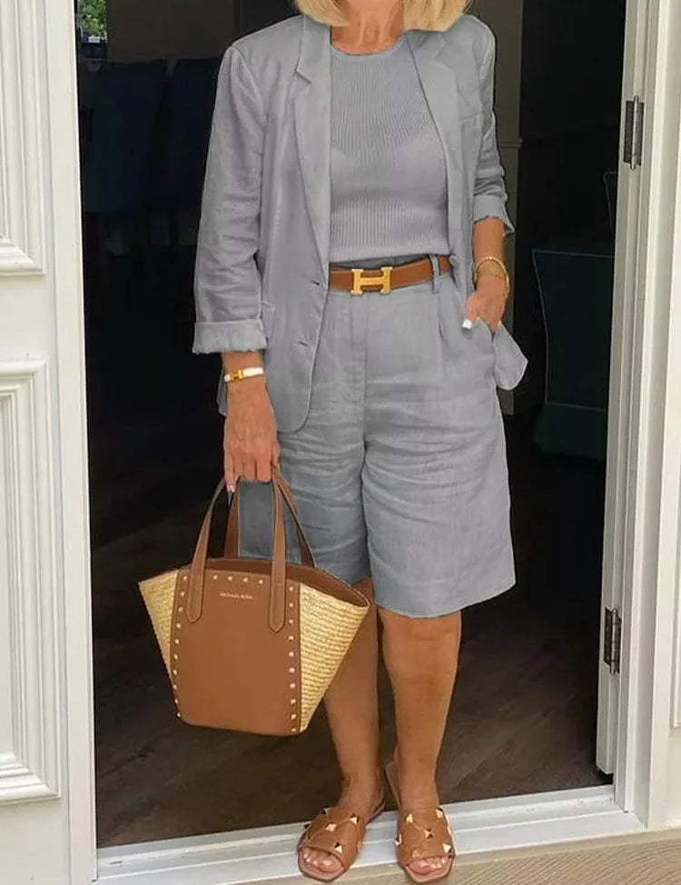 Charlotte Beaumont | Linen Blazer Shorts Set For Women