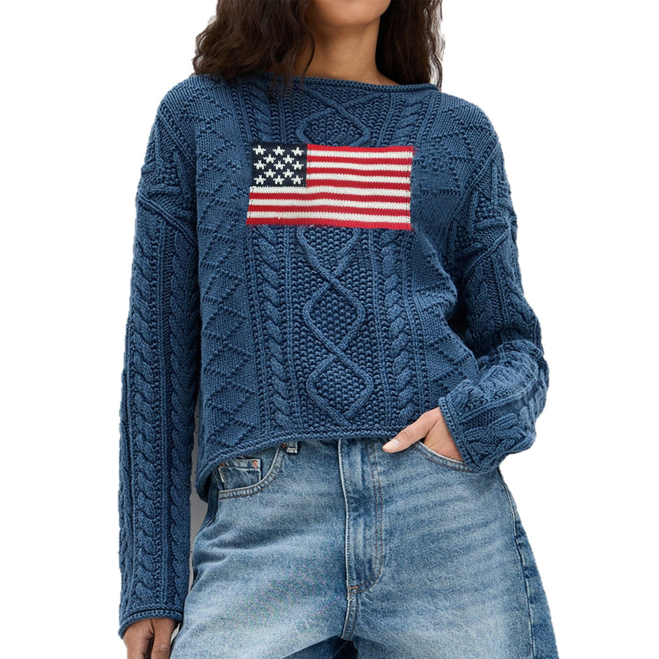 Monroe Aldridge | American Flag Cable Knit Sweater For Women