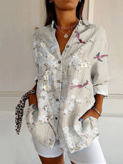 Adele Fontenoy | Floral Colorblock Long Sleeve Shirt For Women