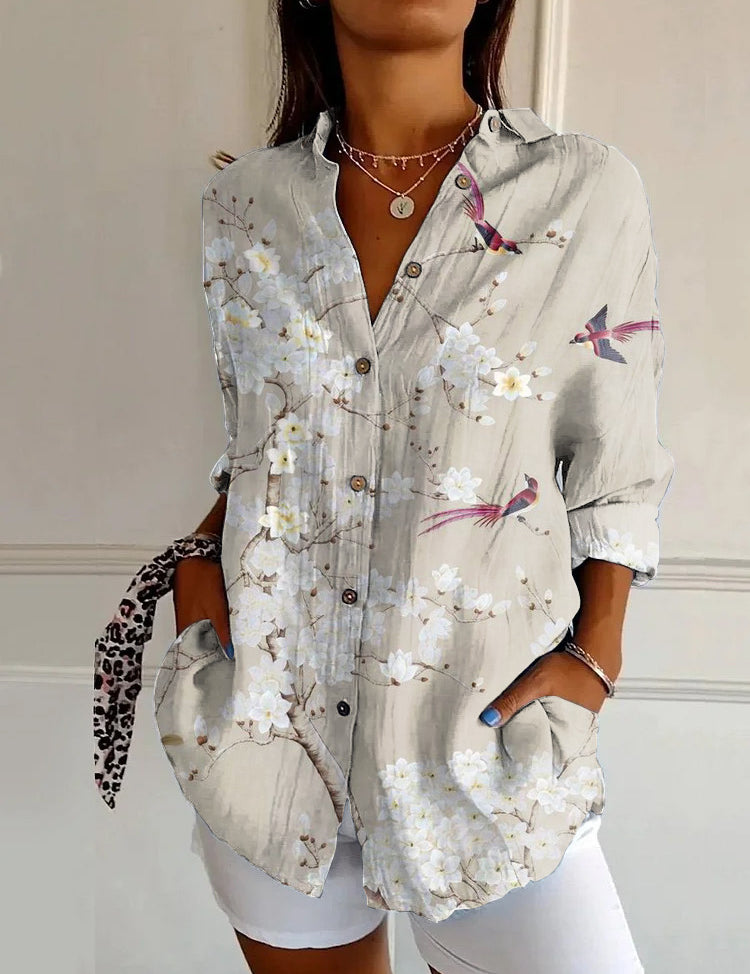 Adele Fontenoy | Floral Colorblock Long Sleeve Shirt For Women
