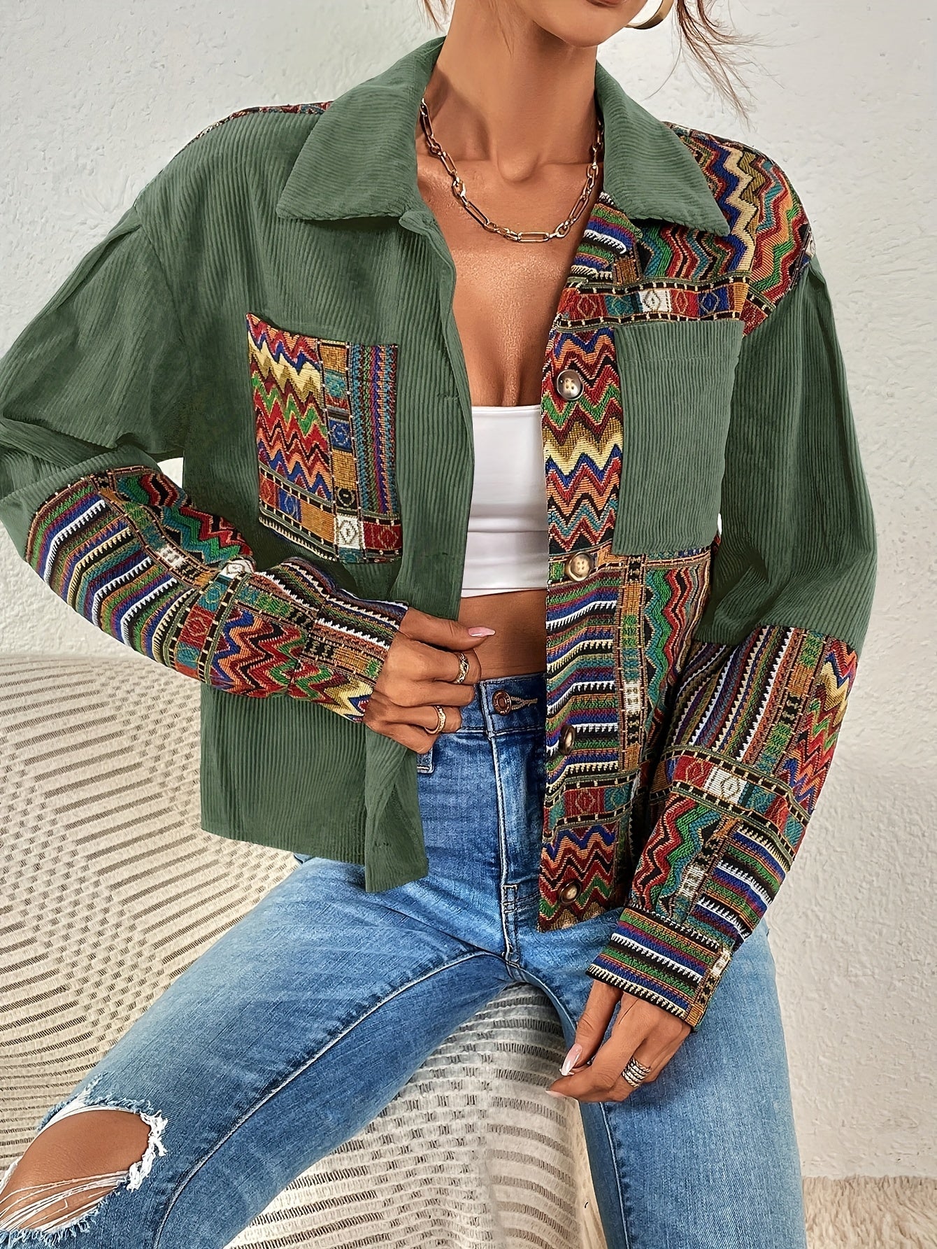 Juliette Renard | Corduroy Patchwork Jacket For Women