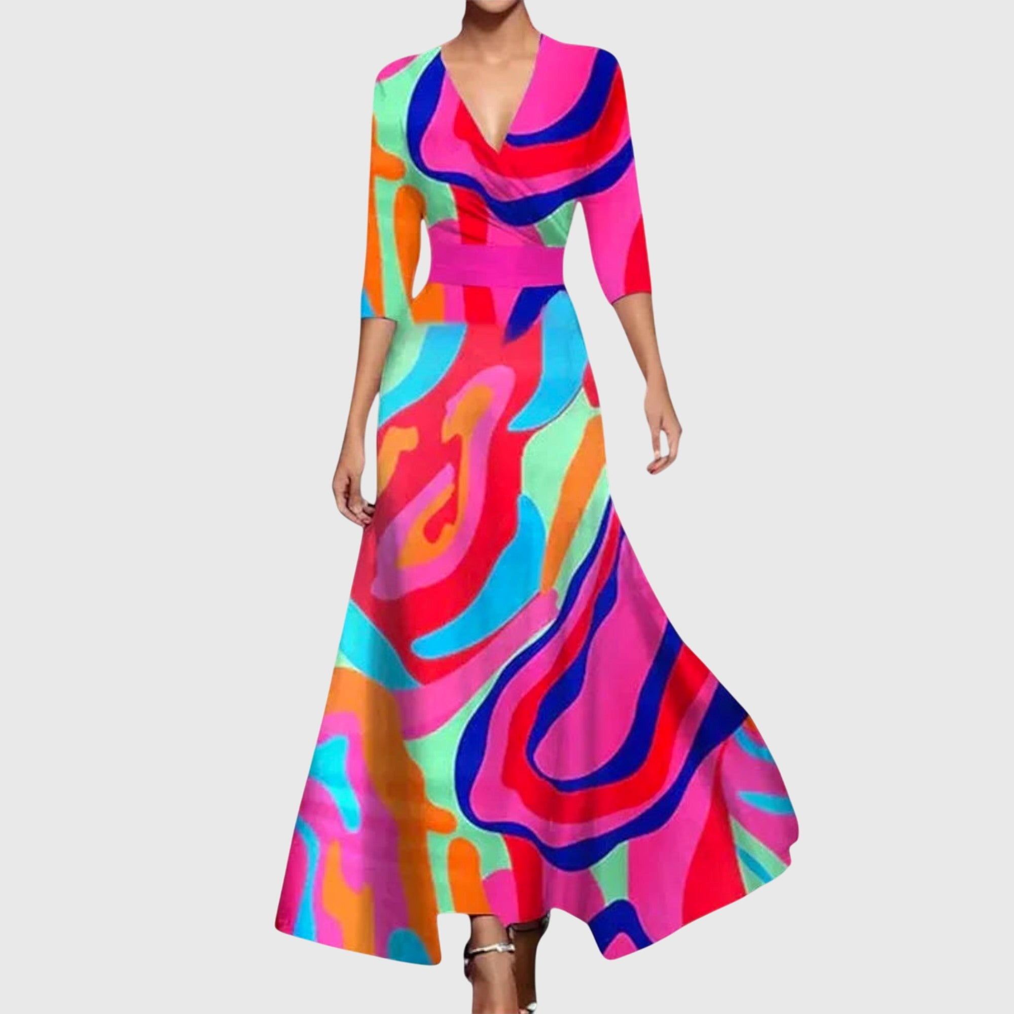 Viviana Ashcourt | Floral Maxi Wrap Dress in Red & Blue