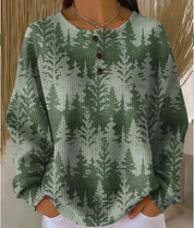 Nadia Whitbourne | Christmas Print Long Sleeve Button Top For Women