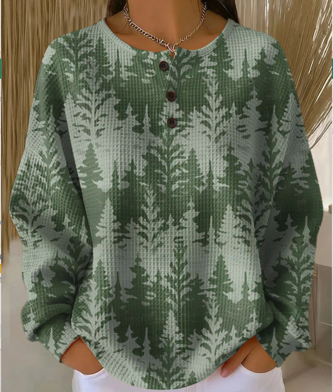 Nadia Whitbourne | Christmas Print Long Sleeve Button Top For Women