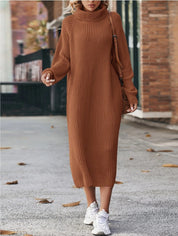 Isabelle Moreau | Turtleneck Knit Sweater Maxi Dress For Women