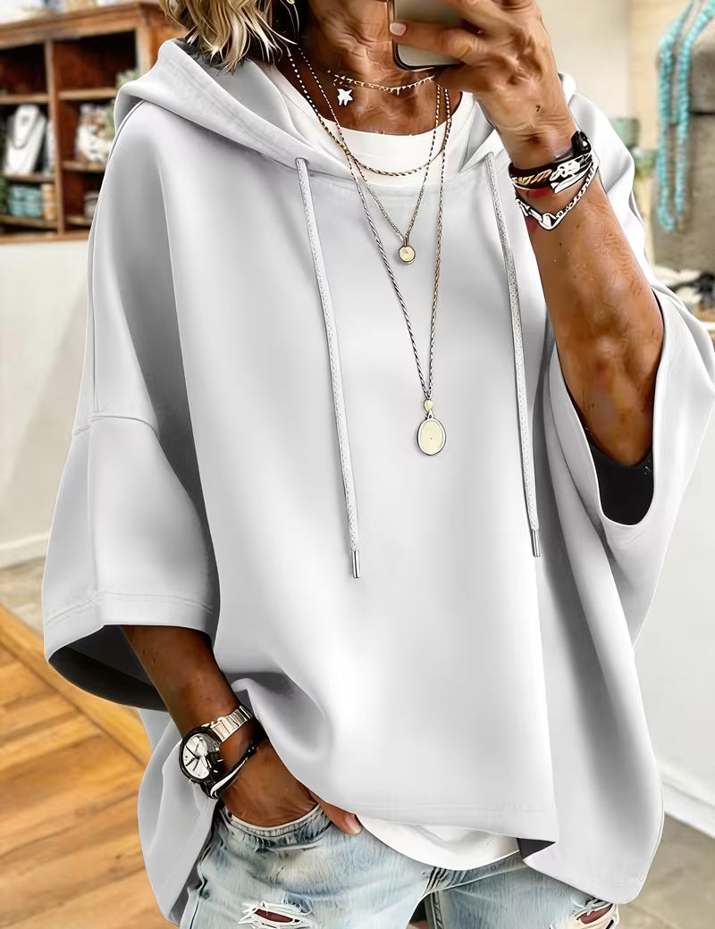Tessa Wyndmoor | Solid Casual Hoodie With Short Sleeves For Women