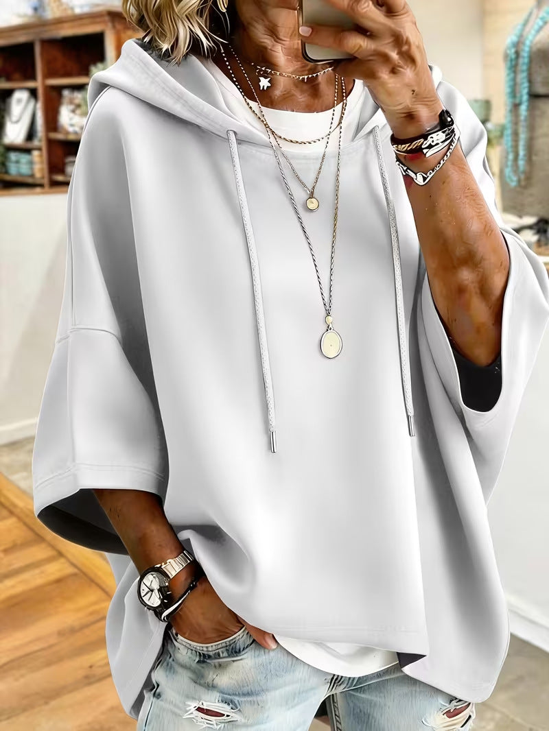 Tessa Wyndmoor | Solid Casual Hoodie With Short Sleeves For Women