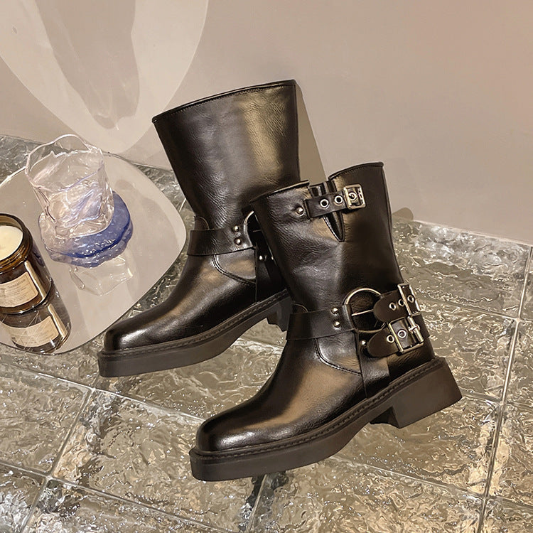 Palmer Selcombe | Black Buckle Chunky Ankle Boots For Women