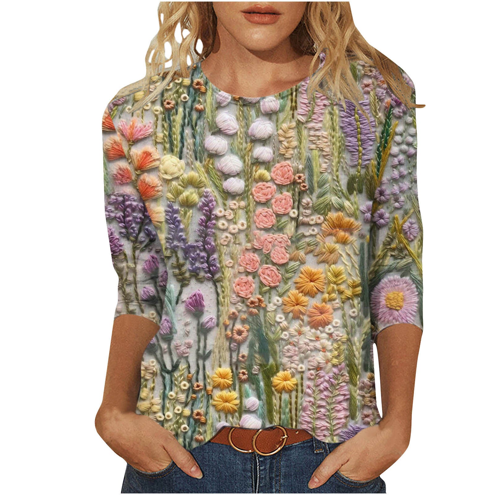 Isadora Winslow | 3D Floral Print Round Neck Top For Women