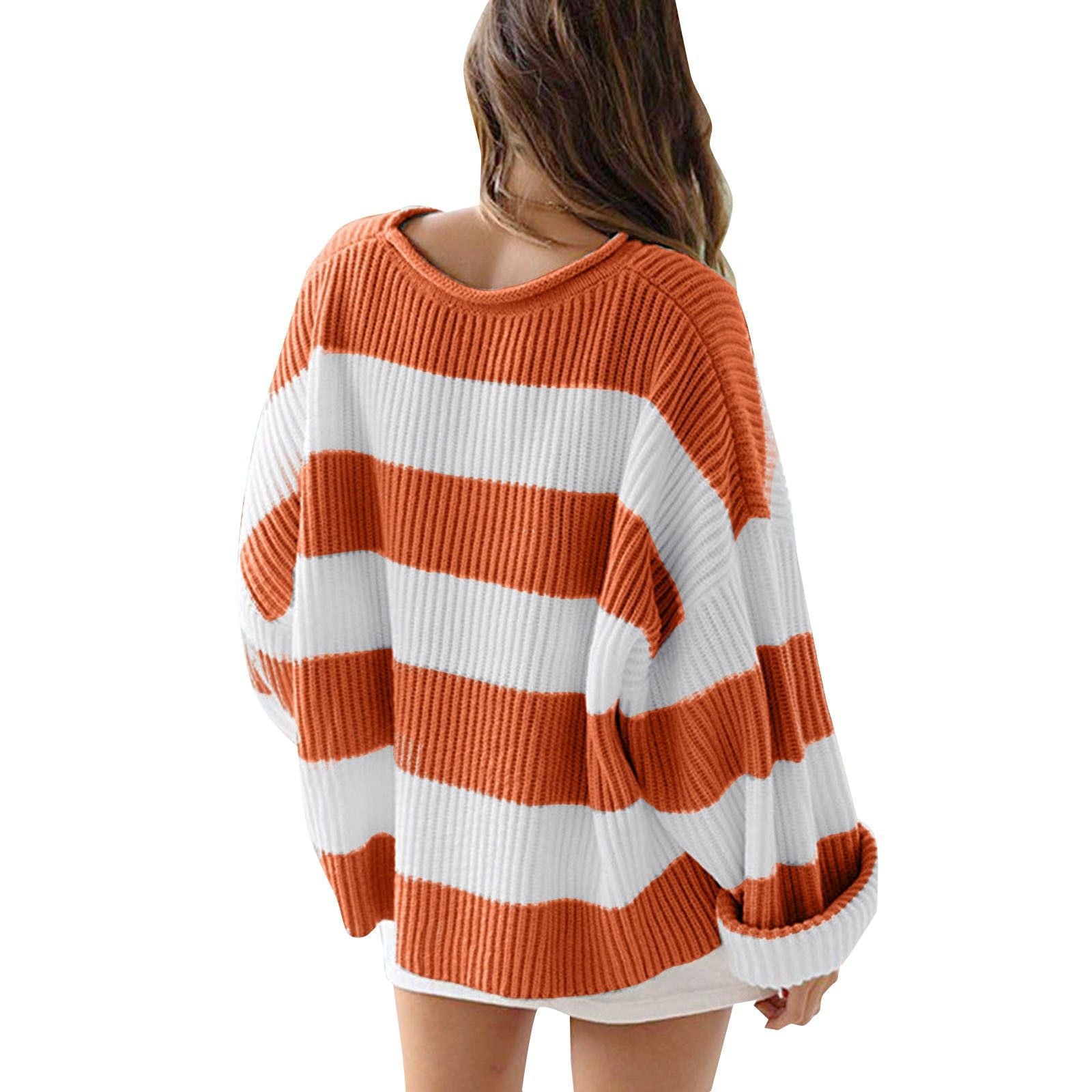 Lucienne Bardot | Striped Oversized Knit Sweater For Women