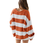 Lucienne Bardot | Striped Oversized Knit Sweater For Women