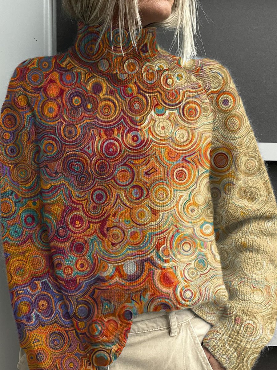 Anais Delorme | Abstract Print Turtleneck Sweater For Women