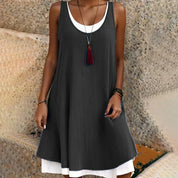 Celestine Harbourne | Sleeveless Scoop Neck Layered Mini Dress in Grey