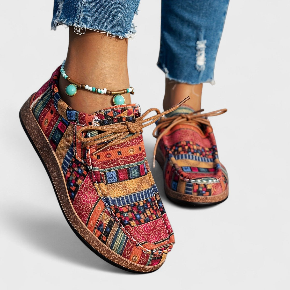 Celinda Beaurivage | Boho Tribal Print Lace-Up Platform Sneakers For Women