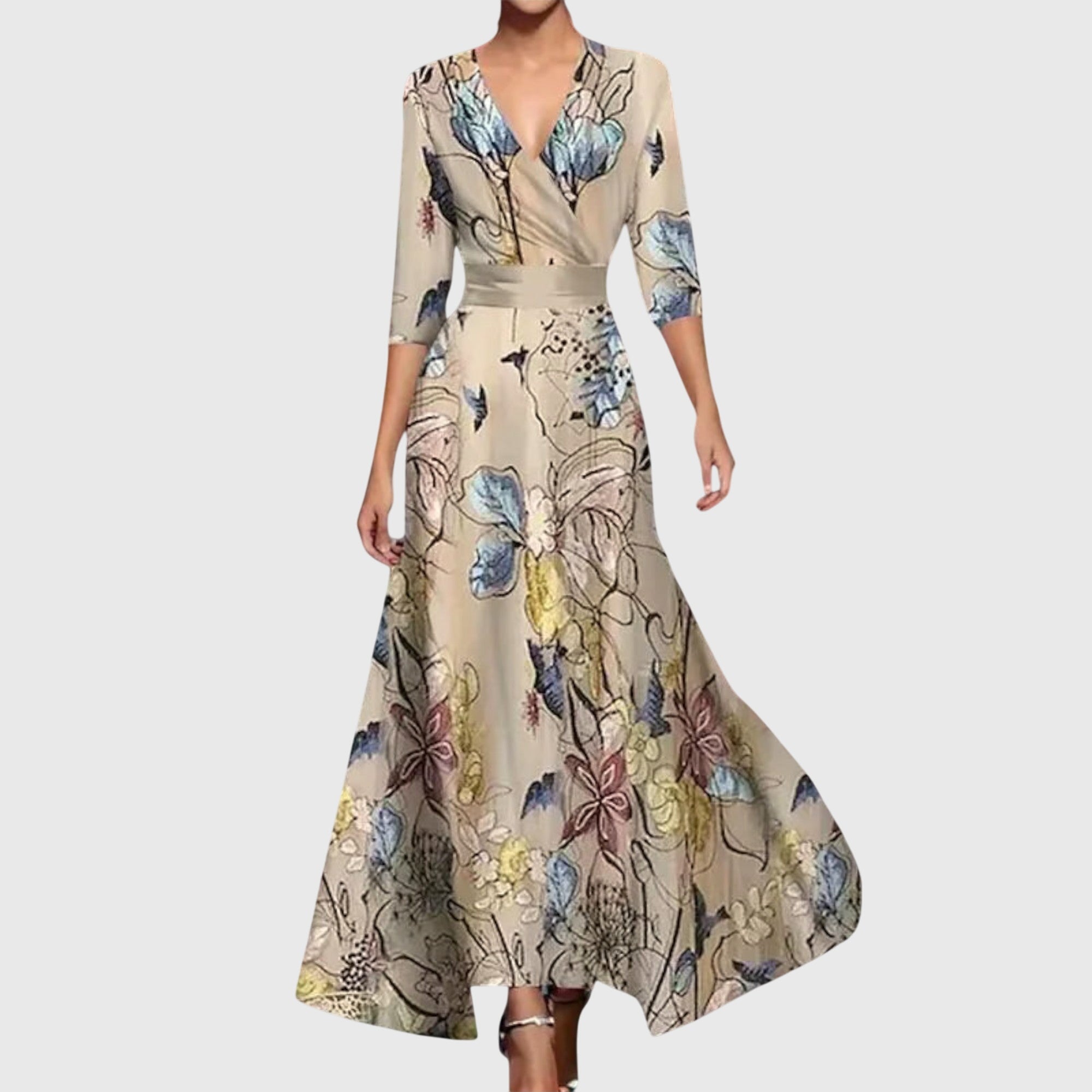 Viviana Ashcourt | Floral Maxi Wrap Dress in Red & Blue