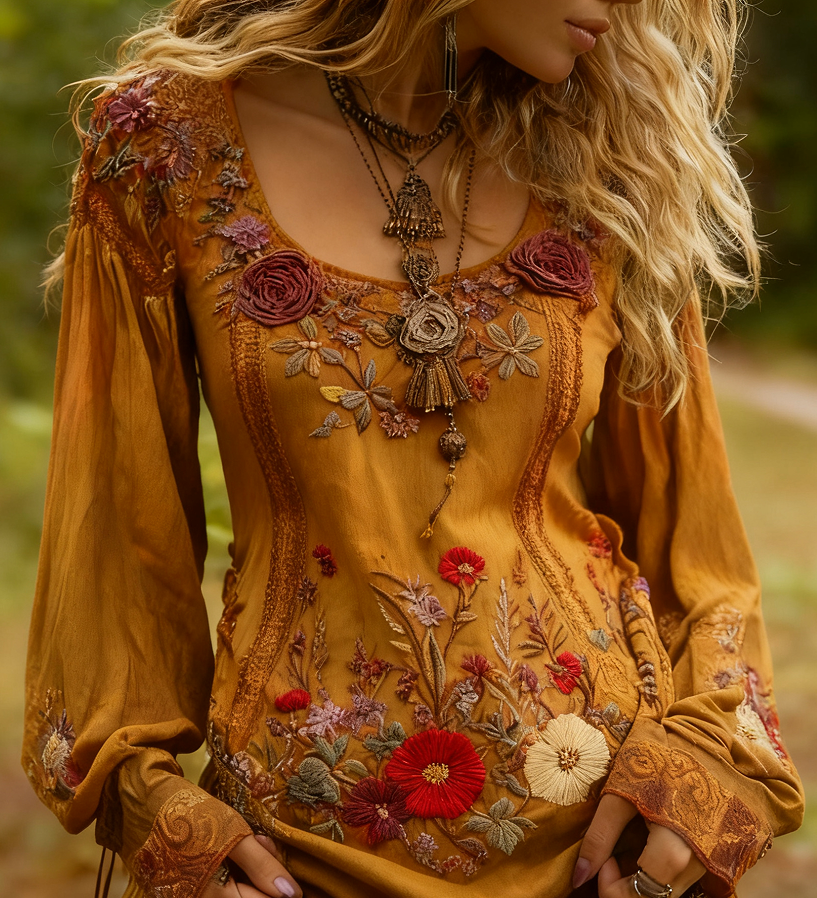 Marielle Ashworth | Grass And Flower Embroidered Linen Blouse For Women