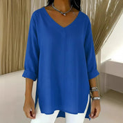 Flannery Dalshaw | Red Loose V-Neck Knit Sweater For Women