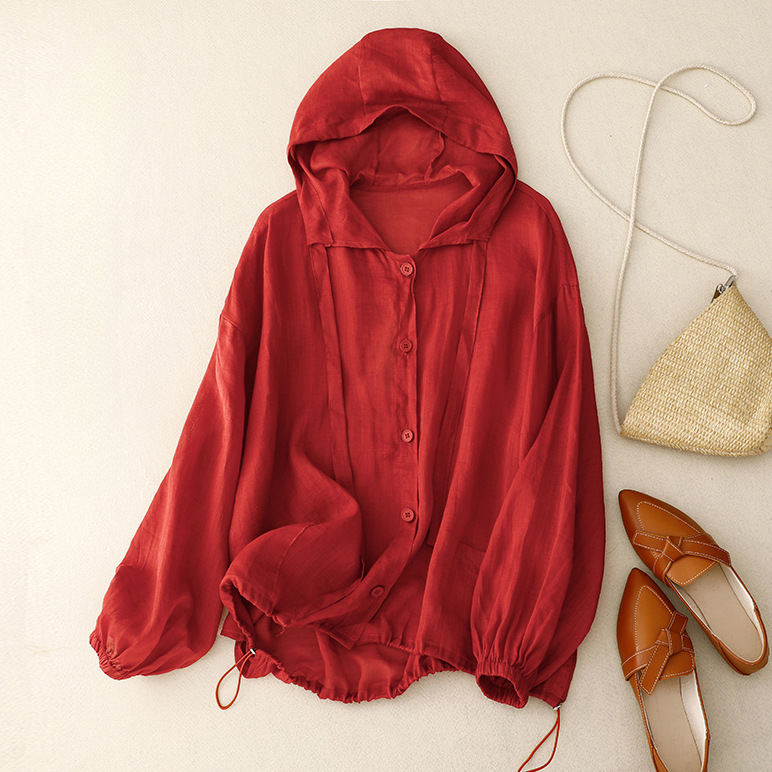 Margot Sinclair | Linen Hooded Jacket with Balloon Sleeves For Women