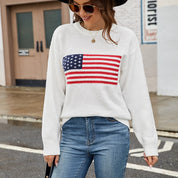 Pauline Courtland | Navy Crew Neck Flag Veterans Day Sweater For Women