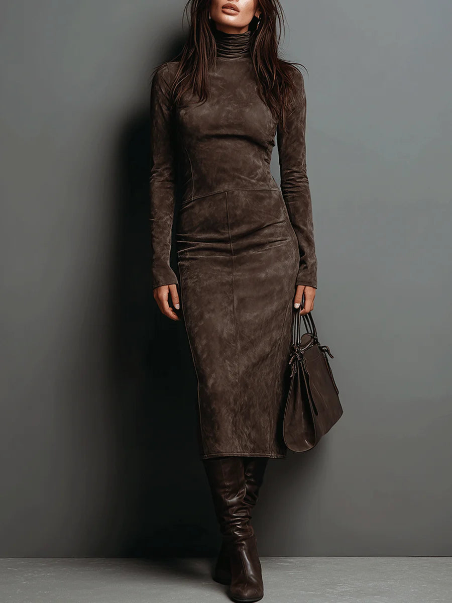 Eleanora Whitfield | Suede High Neck Midi Dress For Women