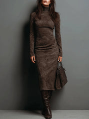 Eleanora Whitfield | Suede High Neck Midi Dress For Women