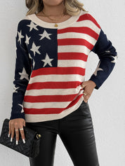 Charlotte Monroe | American Flag Off-Shoulder Knit Sweater For Women