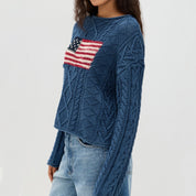 Monroe Aldridge | American Flag Cable Knit Sweater For Women
