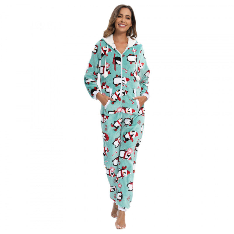 Cocoa Cuddle | Grey Penguin Print Christmas Pyjamas For Women